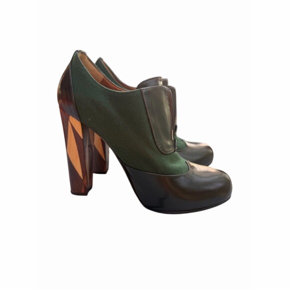 Fendi Shoes - Fendi Platform Pump Heels Womens US 6.5 Green Brown Block Heel Round Toe